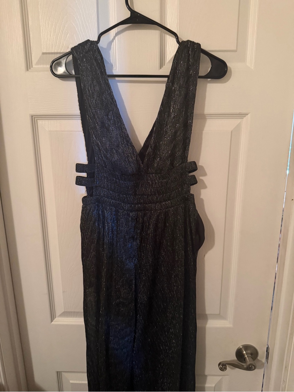 Metallic Black V-Neck Jumpsuit